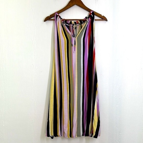 Loft - Striped Colorful Halter Sleeveless Pocket Swing Dress Size Medium - Picture 8 of 11